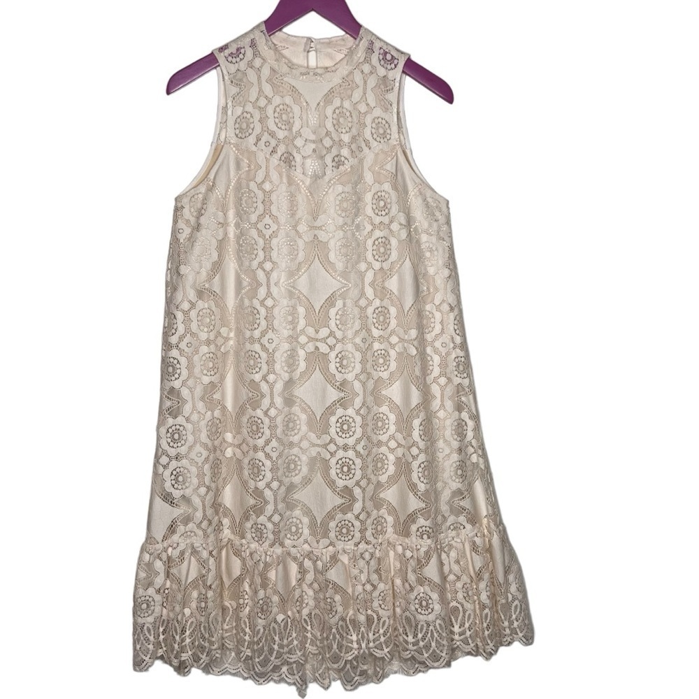 Anthropologie Floreat Ivory Manon Lace Sleeveless Overlay Dress Dress Size 4 - Picture 3 of 15